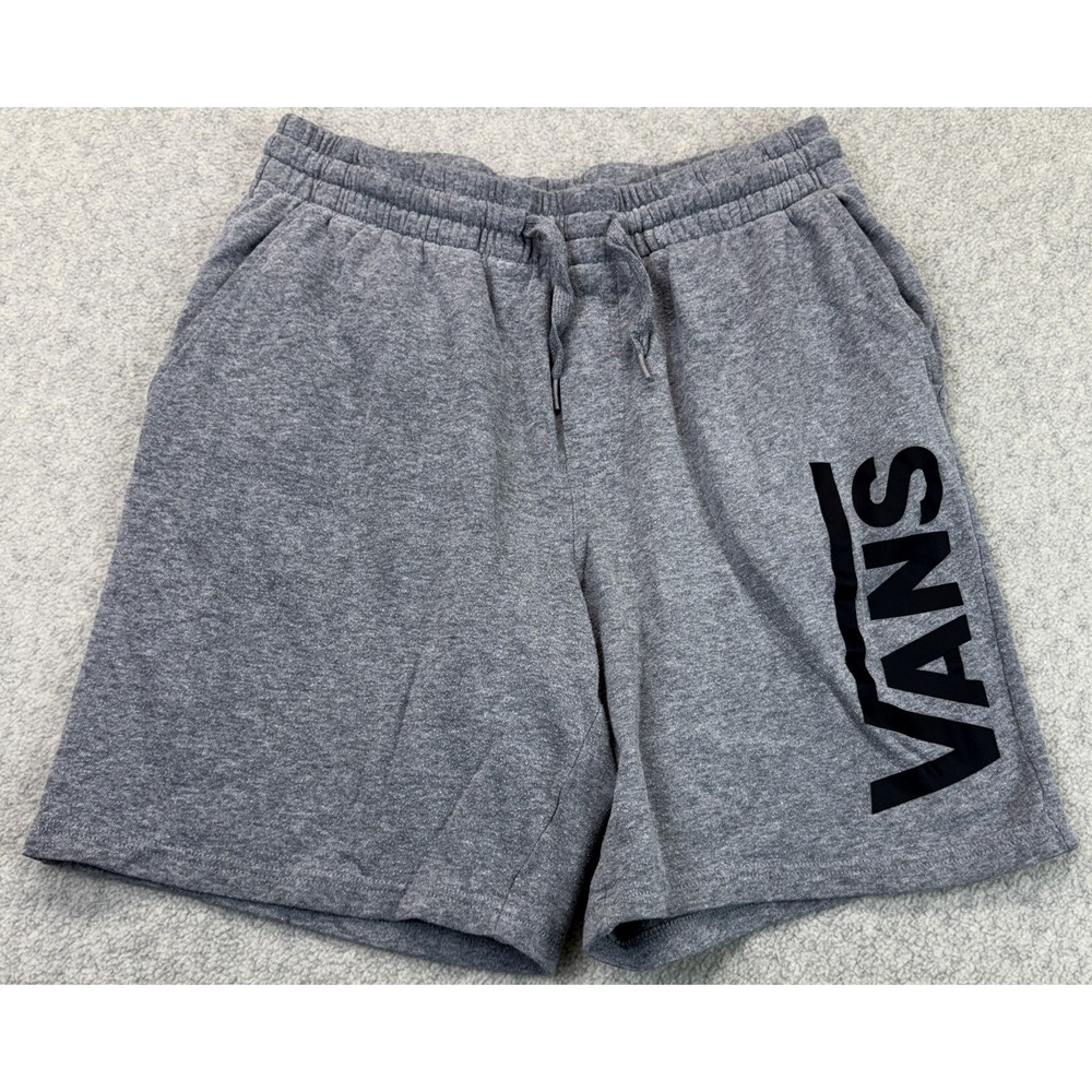 Vans Mens Fleece Shorts Gray Drawstring Waist Regular Fit Comfort Modern Logo M